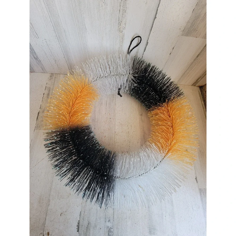 Large Halloween glitter wreath hanging unique vintage orange black home decor